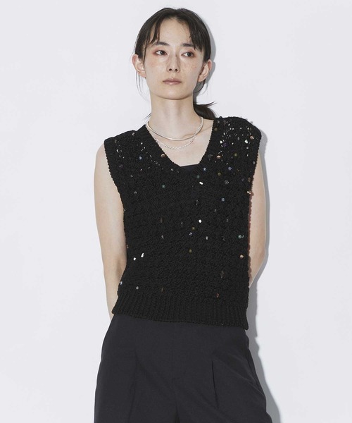 ★決算特価商品★ AKIRANAKA/アキラナカ】別注 Gerda glass beads&ores knit BK トップス