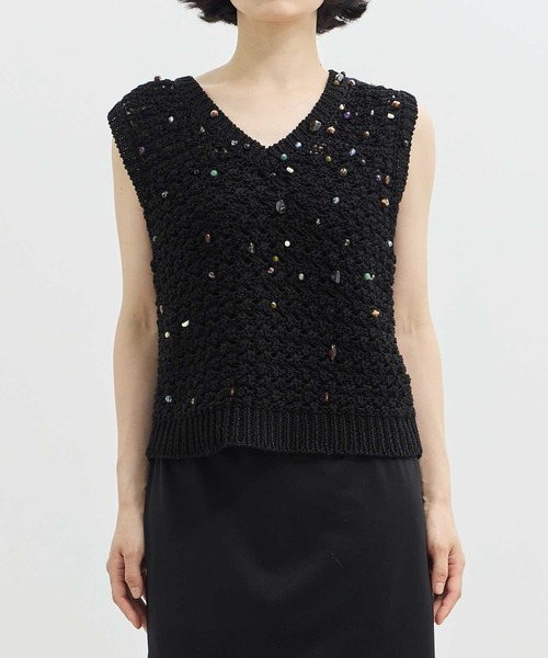 AKIRANAKA/アキラナカ】別注 Gerda glass beads&ores knit BK