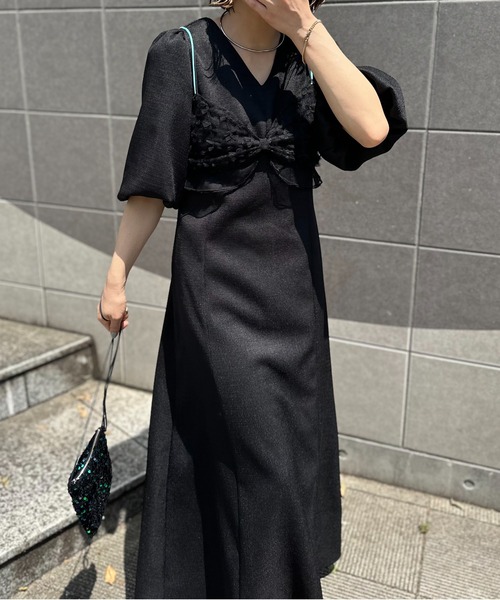 mi via loca（ミヴィアロカ）の「バルーンスリーブロングワンピース（ワンピース・レディース・ベージュ/ブラック・FREE）」の9枚目の写真