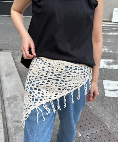 CIAOPANIC TYPY（チャオパニックティピー）の「■クロシェフリンジスカーフ（バンダナ/スカーフ・レディース・オフホワイト/ブラック・ONE SIZE）」の3枚目の写真