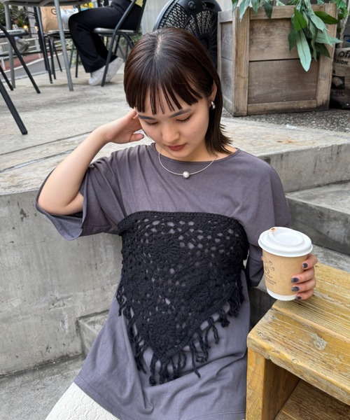 CIAOPANIC TYPY（チャオパニックティピー）の「■クロシェフリンジスカーフ（バンダナ/スカーフ・レディース・オフホワイト/ブラック・ONE SIZE）」の4枚目の写真