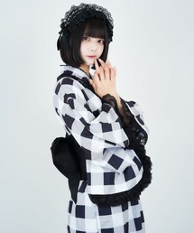 新品 ラベルエチュード 浴衣セット ギンガムチェック バラ ブラック LA BELLE ETUDE（ラベルエチュード）の「LA BELLE ETUDE 浴衣SET
