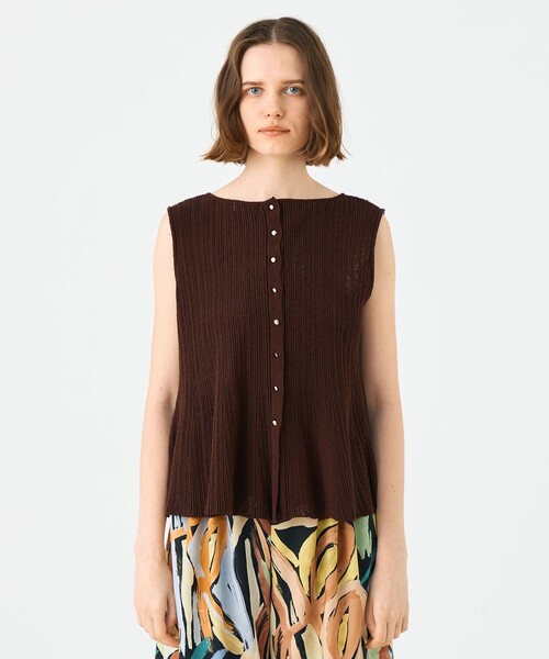 セール】ブークレーミラノリブボーダー ノースリーブプルオーバー