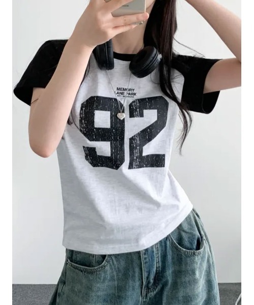 VIVID LADY（ビビッドレディー）の「ナンバリングプリント ラグラン半袖Tシャツ（Tシャツ/カットソー・レディース・ネイビー/チャコールグレー/オートミール/ライトグレー・FREE）」の19枚目の写真