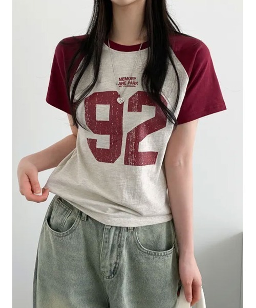 VIVID LADY（ビビッドレディー）の「ナンバリングプリント ラグラン半袖Tシャツ（Tシャツ/カットソー・レディース・ネイビー/チャコールグレー/オートミール/ライトグレー・FREE）」の13枚目の写真