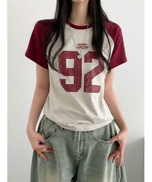 VIVID LADY（ビビッドレディー）の「ナンバリングプリント ラグラン半袖Tシャツ（Tシャツ/カットソー・レディース・ネイビー/チャコールグレー/オートミール/ライトグレー・FREE）」の12枚目の写真