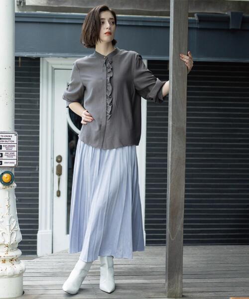 セール】フェイクスウェードプリーツスカート【静電気防止加工/洗濯機