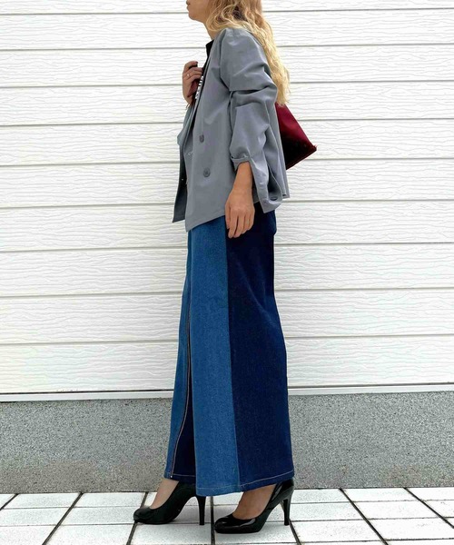 Q(キュー)の「配色ZIPデニムパンツ(デニムパンツ・レディース・ブラック/ブルー・MEDIUM)」の9枚目の写真