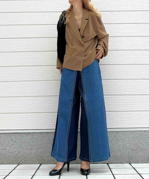 Q(キュー)の「配色ZIPデニムパンツ(デニムパンツ・レディース・ブラック/ブルー・MEDIUM)」の11枚目の写真