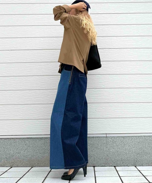 Q(キュー)の「配色ZIPデニムパンツ(デニムパンツ・レディース・ブラック/ブルー・MEDIUM)」の13枚目の写真