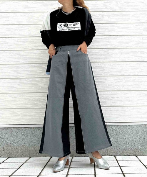 Q(キュー)の「配色ZIPデニムパンツ(デニムパンツ・レディース・ブラック/ブルー・MEDIUM)」の15枚目の写真
