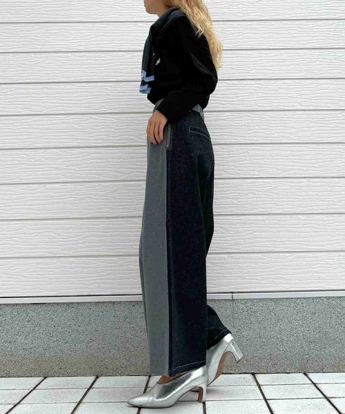 Q(キュー)の「配色ZIPデニムパンツ(デニムパンツ・レディース・ブラック/ブルー・MEDIUM)」の16枚目の写真
