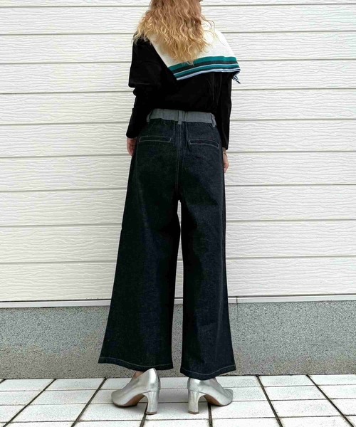 Q(キュー)の「配色ZIPデニムパンツ(デニムパンツ・レディース・ブラック/ブルー・MEDIUM)」の17枚目の写真