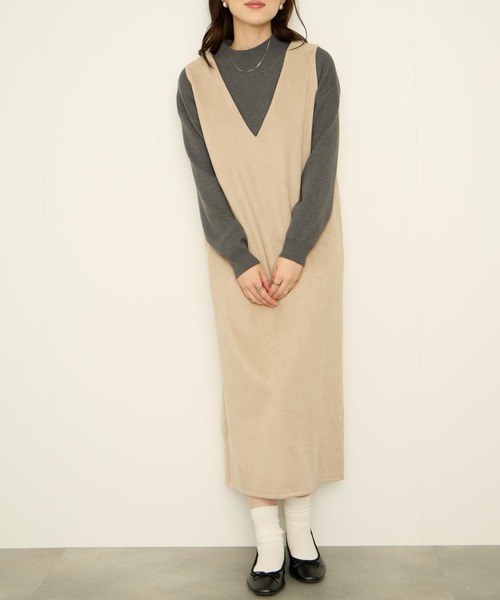 NAVY（ネイビー）の「nAvy スウェードポンチ ジャンパースカート（ジャンパースカート・レディース・ブラウン/ベージュ/ダークグレー・L/M）」の2枚目の写真