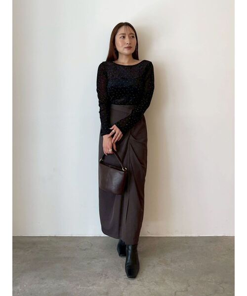 LAGUNAMOON（ラグナムーン）の「ドレープIラインスカート（スカート・レディース・ベージュ/ブラウン・SMALL/MEDIUM）」の6枚目の写真