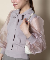 anni plus（アニープラス）の「袖オーガンジー リボンタイニット（ニット/セーター）」