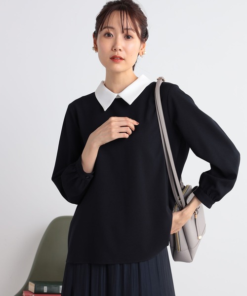 GALLORIA（ギャローリア）の「洗える　配色襟付きブラウス（シャツ/ブラウス・レディース・ライトベージュ/ネイビー・LL/L/M/S）」の2枚目の写真