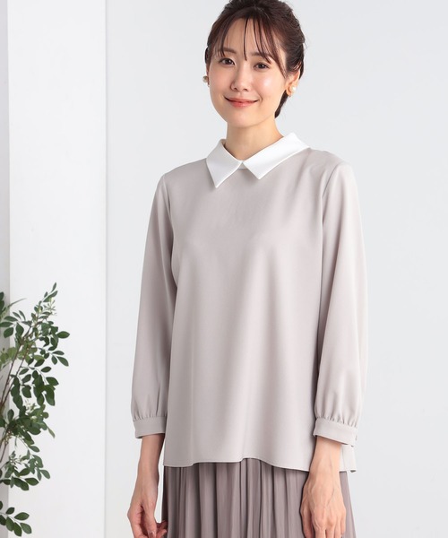 GALLORIA（ギャローリア）の「洗える　配色襟付きブラウス（シャツ/ブラウス・レディース・ライトベージュ/ネイビー・LL/L/M/S）」の3枚目の写真