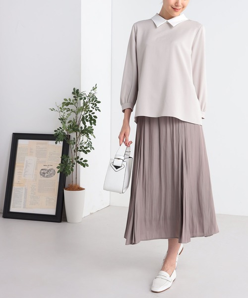 GALLORIA（ギャローリア）の「洗える　配色襟付きブラウス（シャツ/ブラウス・レディース・ライトベージュ/ネイビー・LL/L/M/S）」の6枚目の写真