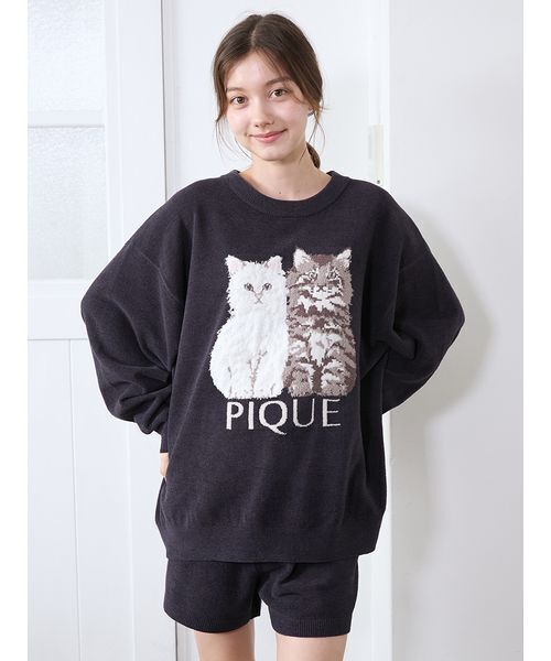 gelato pique（ジェラートピケ）の「ツインズキャットジャガードプルオーバー（ルームウェア/パジャマ・レディース・ピンク/ベージュ/ネイビー・F）」の9枚目の写真