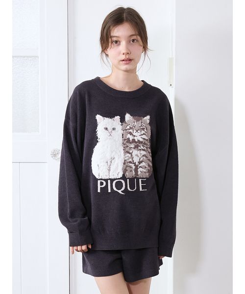 gelato pique（ジェラートピケ）の「ツインズキャットジャガードプルオーバー（ルームウェア/パジャマ・レディース・ピンク/ベージュ/ネイビー・F）」の16枚目の写真