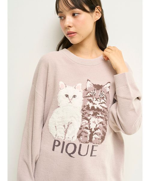 gelato pique（ジェラートピケ）の「ツインズキャットジャガードプルオーバー（ルームウェア/パジャマ・レディース・ピンク/ベージュ/ネイビー・F）」の4枚目の写真