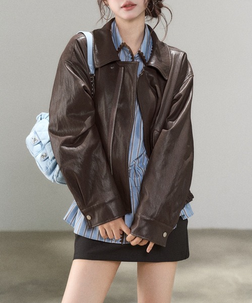 gossip!ロサンゼルス(ゴシップロサンゼルス)の「【25新作】 ブラウンパイピング細ストライプフレアヘムシャツ(シャツ/ブラウス・レディース・ブルー・L/M)」の9枚目の写真