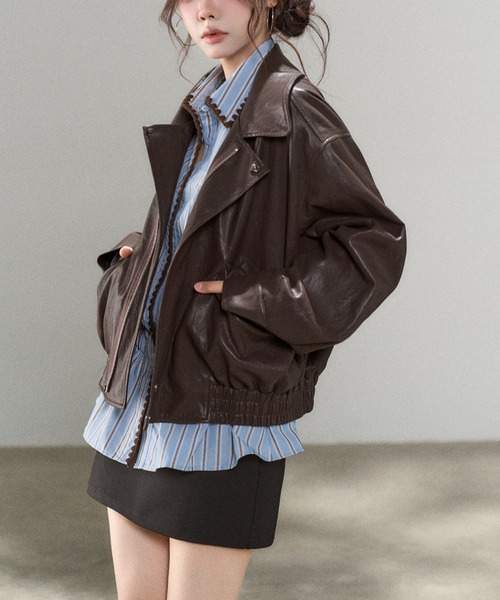 gossip!ロサンゼルス(ゴシップロサンゼルス)の「【25新作】 ブラウンパイピング細ストライプフレアヘムシャツ(シャツ/ブラウス・レディース・ブルー・L/M)」の8枚目の写真