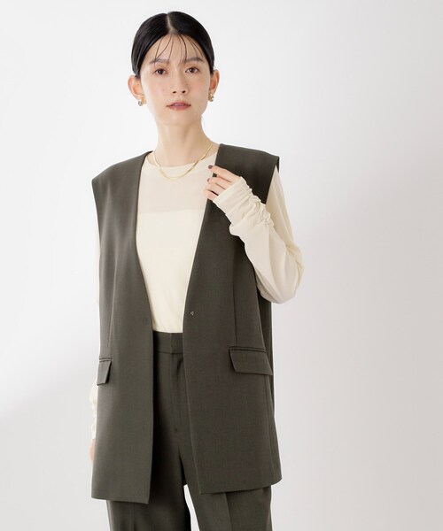 THE SHOP TK (ザ ショップ ティーケー )の「ノーカラージレ【セットアップ可/洗濯機OK】/CAVIANシリーズ(ベスト・レディース・スミクロ/チャコールグレー・13/12)」の1枚目の写真