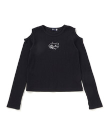 nexchic（ネクシック）の「肩開きラインストーンロゴテレコ長袖Tシャツ(110~150cm)（Tシャツ/カットソー・キッズ）」