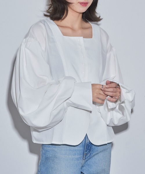 MAISON BREEZE reveur（メゾンブリーズレヴール）の「【MAISON BREEZE reveur】バルーンスリーブスクエアネックブラウス  結婚式 二次会 パーティー フォーマル オケージョン（シャツ/ブラウス・レディース・オフホワイト/ブラック・FREE）」の8枚目の写真