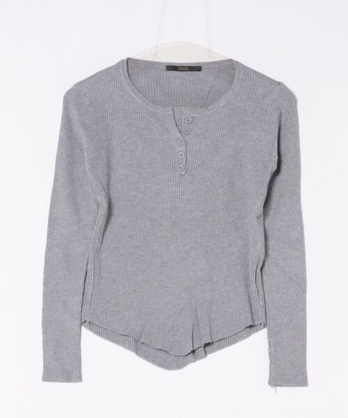 Ritzy（リッツィー）の「ヘンリーネック リブニット トップス（Tシャツ/カットソー・レディース・グレー/ブラック/カーキ/ホワイト・FREE）」の3枚目の写真