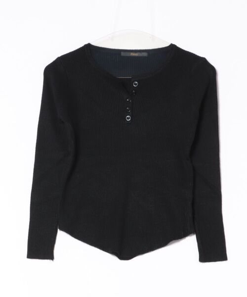 Ritzy（リッツィー）の「ヘンリーネック リブニット トップス（Tシャツ/カットソー・レディース・グレー/ブラック/カーキ/ホワイト・FREE）」の12枚目の写真