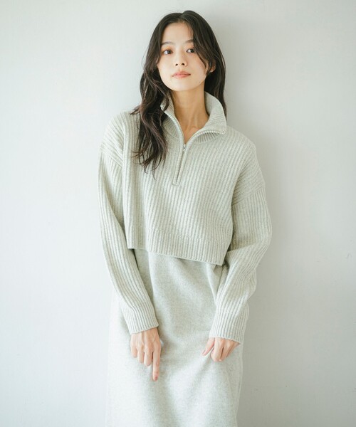 B:MING by BEAMS（ビーミングバイビームス）の「レイヤード風 ニット ワンピース (手洗い可)（ワンピース・レディース・グレー/ホワイト系その他5/ブラウン・SMALL/MEDIUM）」の2枚目の写真