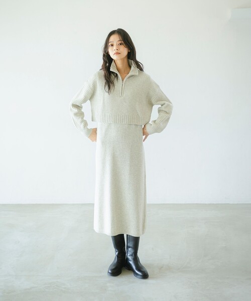B:MING by BEAMS（ビーミングバイビームス）の「レイヤード風 ニット ワンピース (手洗い可)（ワンピース・レディース・グレー/ホワイト系その他5/ブラウン・SMALL/MEDIUM）」の4枚目の写真
