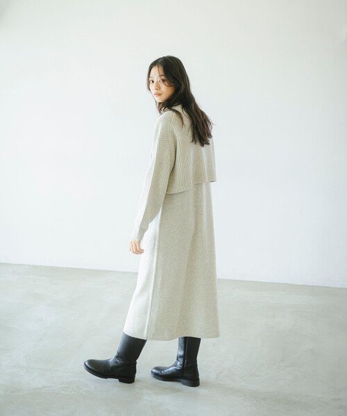 B:MING by BEAMS（ビーミングバイビームス）の「レイヤード風 ニット ワンピース (手洗い可)（ワンピース・レディース・グレー/ホワイト系その他5/ブラウン・SMALL/MEDIUM）」の5枚目の写真