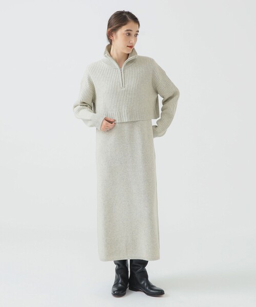B:MING by BEAMS（ビーミングバイビームス）の「レイヤード風 ニット ワンピース (手洗い可)（ワンピース・レディース・グレー/ホワイト系その他5/ブラウン・SMALL/MEDIUM）」の7枚目の写真