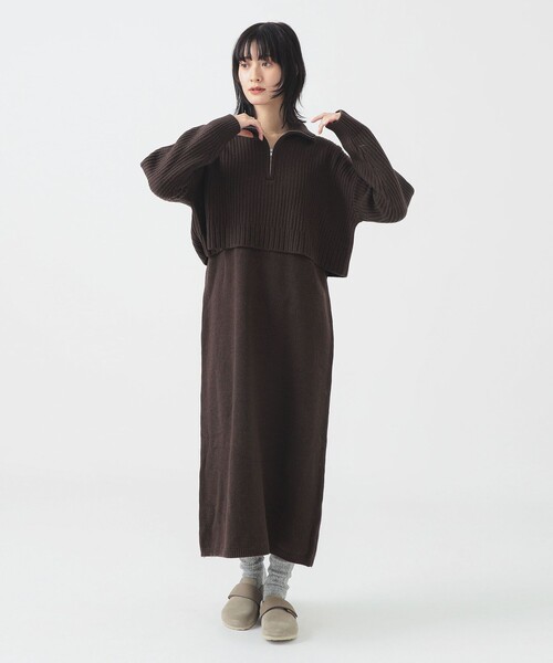 B:MING by BEAMS（ビーミングバイビームス）の「レイヤード風 ニット ワンピース (手洗い可)（ワンピース・レディース・グレー/ホワイト系その他5/ブラウン・SMALL/MEDIUM）」の22枚目の写真