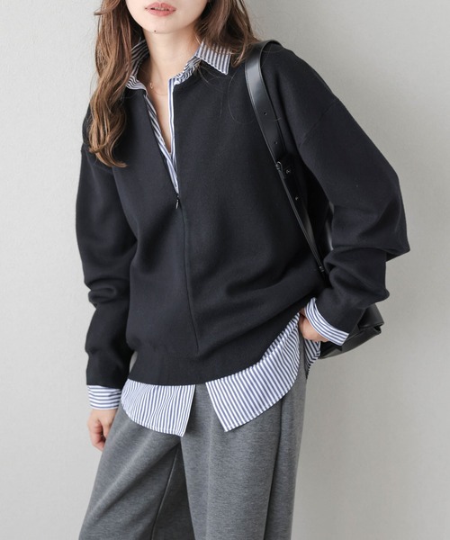 La-gemme（ラジェム）の「センタージップアップニットトップス（ニット/セーター・レディース・ブラック/オフホワイト/グレー/モカ・フリー）」の2枚目の写真