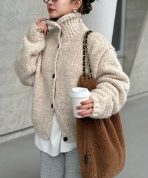 high neck low gauge knit cardigan /ハイネックローゲージ長袖ニットカーディガン
