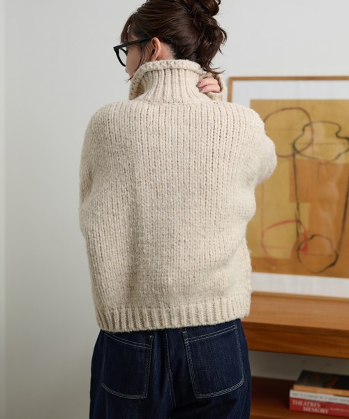high neck low gauge knit cardigan /ハイネックローゲージ長袖ニット