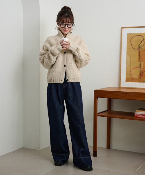 LAULEN（ローレン）の「high neck low gauge knit cardigan /ハイネックローゲージ長袖ニットカーディガン（カーディガン/ボレロ・レディース・チャコールグレー/ブラウン/アイボリー・FREE）」の13枚目の写真
