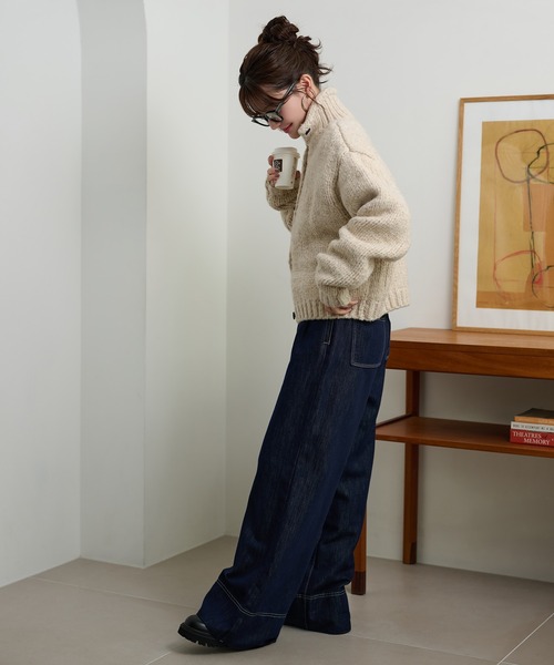 LAULEN（ローレン）の「high neck low gauge knit cardigan /ハイネックローゲージ長袖ニットカーディガン（カーディガン/ボレロ・レディース・チャコールグレー/ブラウン/アイボリー・FREE）」の14枚目の写真