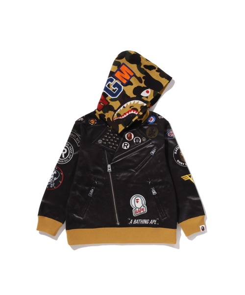 LEATHER JACKET PRINT SHARK PULLOVER HOODIE（パーカー）｜A BATHING