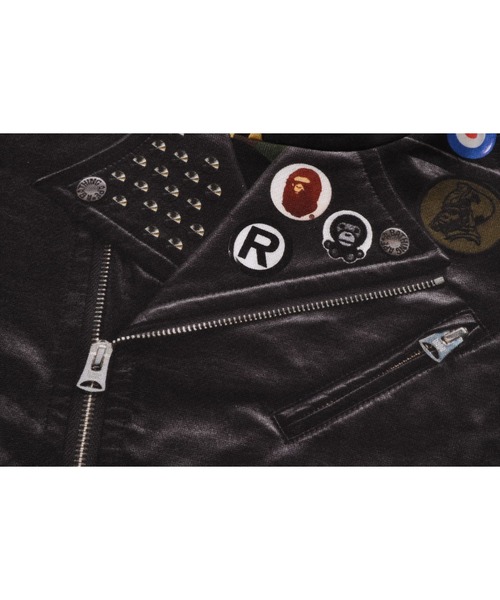 A BATHING APE（アベイシングエイプ）の「LEATHER JACKET PRINT SHARK PULLOVER HOODIE（パーカー・キッズ・ブラック・110/130/140/100）」の4枚目の写真