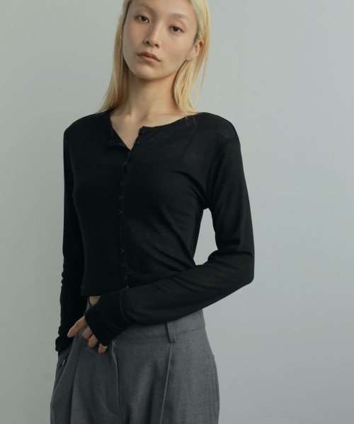 anuke（アンヌーク）の「anuke Sheer Rib Cardigan（ニット/セーター・レディース・ライトグレー/ブラック/オフホワイト・FREE）」の10枚目の写真