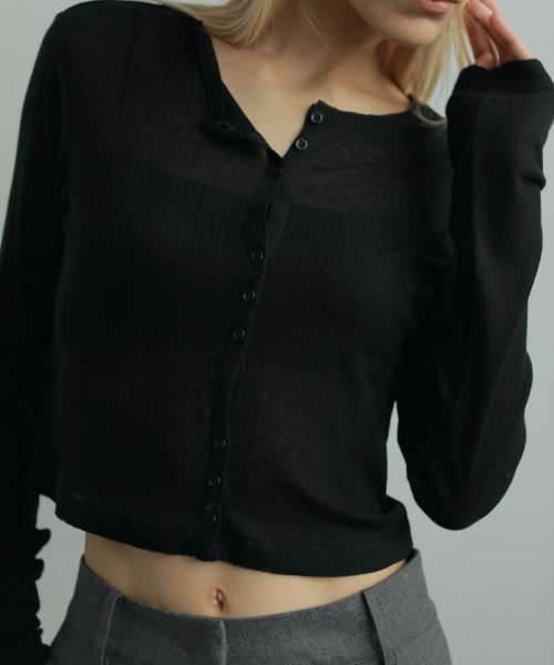 anuke（アンヌーク）の「anuke Sheer Rib Cardigan（ニット/セーター・レディース・ライトグレー/ブラック/オフホワイト・FREE）」の11枚目の写真