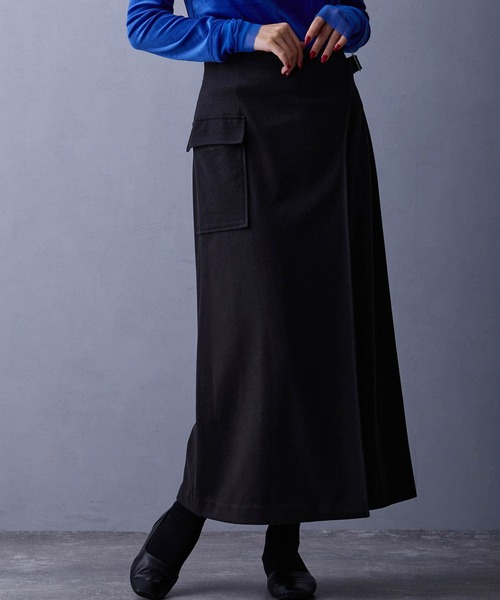 NICOLE white（ニコルホワイト）の「ラップ風タイトスカート（スカート・レディース・ダークグリーン/ブラック/キナリ・FREE）」の2枚目の写真