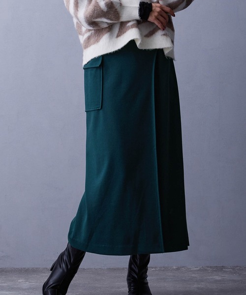 NICOLE white（ニコルホワイト）の「ラップ風タイトスカート（スカート・レディース・ダークグリーン/ブラック/キナリ・FREE）」の3枚目の写真