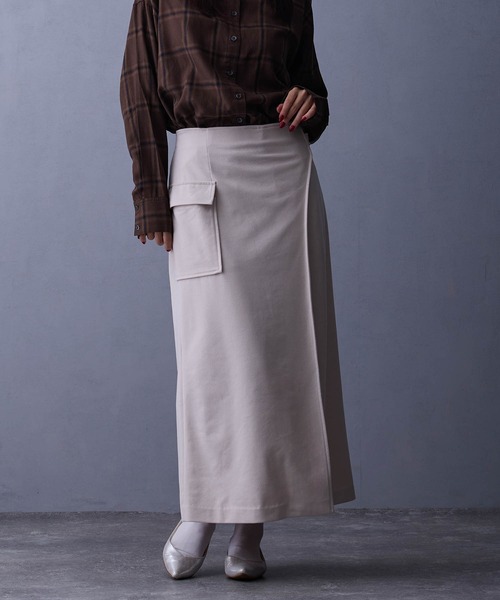 NICOLE white（ニコルホワイト）の「ラップ風タイトスカート（スカート・レディース・ダークグリーン/ブラック/キナリ・FREE）」の4枚目の写真